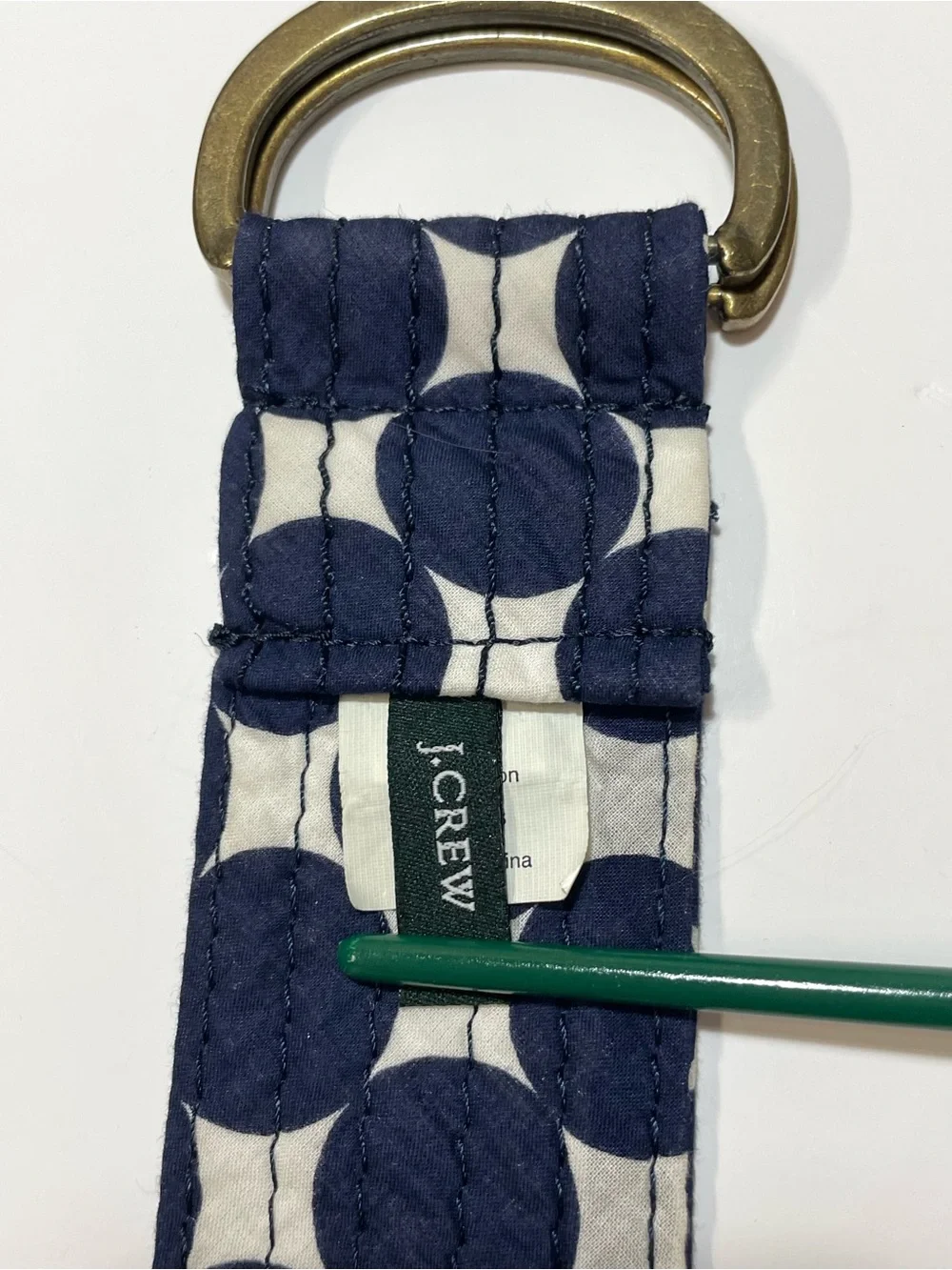 J. Crew Navy and White Polka Dot Fabric Belt with Brass D-Ring - Picture 4 of 9